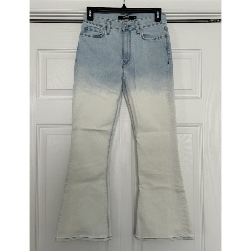Hudson Jeans Drew Mid-Rise Flare Leg Crop Bleach Dip Blue Jeans Womens Size 25